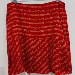 Tommy Hilfiger Vintage Y2K Skirt Silk Chain Print Red/Gold H Logo, Pleats, 12